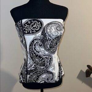 White House Black Market Black and White Strapless Blouse